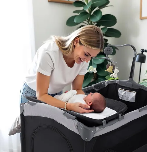 Miniatura 2 de Soobaby Cuna de bebé 5 en 1, cuna de noche, paquete y juega con moisés y cambiador, caja de música portátil de viaje, cuna de viaje portátil