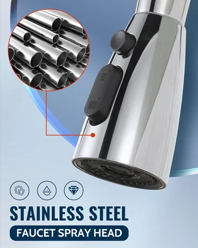 Miniatura 7 de Repuesto de cabezal de grifo de cocina: cabezal rociador de acero inoxidable, 3 modos de boquilla de pulverización extraíble con 9 adaptadores