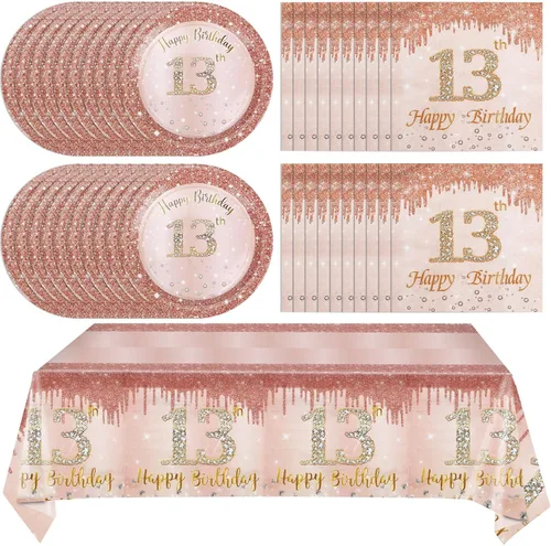 Miniatura 10 de Ryzovo - Decoraciones de cumpleaños 50 para mujer, platos de papel desechables negro y oro rosa, suministros de fiesta para 20 invitados, 41 piezas