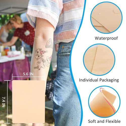Miniatura 3 de Emalla 10 piezas de práctica de tatuajes de piel falsa de 7.4 x 5.6 pulgadas, piel falsa de doble cara para practicar y tatuar, práctica de tatuajes