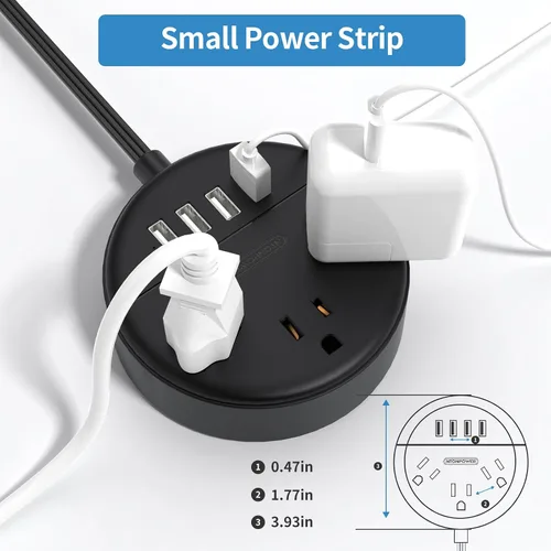 Miniatura 5 de NTONPOWER - Tira de alimentación de enchufe plano, cable de extensión plano ultrafino de 5 pies, 3 tomas de corriente y 4 puertos USB, montaje