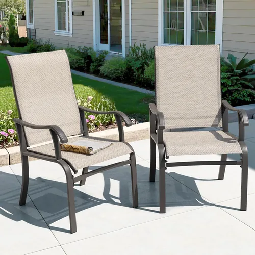 Miniatura 4 de NUU GARDEN Juego de 2 sillas de comedor para patio, sillas de comedor al aire libre con marco recubierto de polvo, sillas de comedor de metal