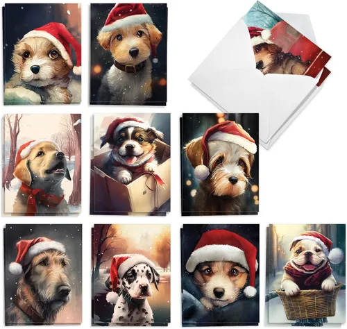 Miniatura 8 de The Best Card Company - 20 adorables tarjetas de felicitación navideñas (4 x 5.12 pulgadas) - Saludos de cachorros a granel, surtidos