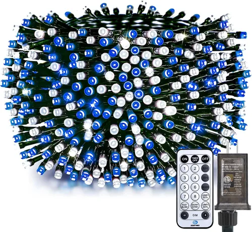 Minetom Luces LED para árbol de Navidad de 50 pies, 1000 luces LED para exteriores, cuerda de petardos para exteriores, 12 modos, temporizador,