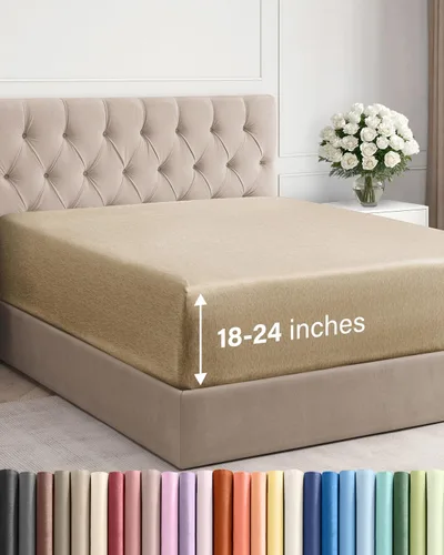 Miniatura 19 de Sábana bajera ajustable extra profunda tamaño completo – Sábana bajera individual de lujo para hotel únicamente – Se adapta fácilmente a colchones