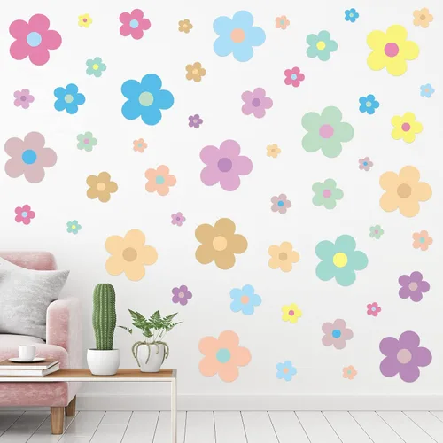 Miniatura 11 de TaoBary 288 piezas de calcomanías de pared Y2k con bonitas flores, coloridas calcomanías florales de pared de vinilo para despegar y pegar