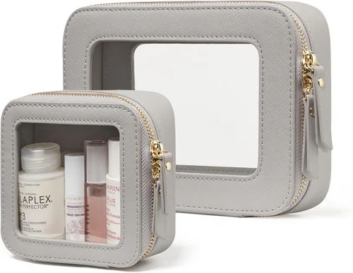 Miniatura 38 de Bolsa de maquillaje transparente Popvibe, estuche de cosméticos de viaje con cremallera, bolsa de aseo transparente con cremallera, organizador Malva