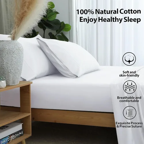 Miniatura 3 de Paquete de 2 sábanas bajeras de algodón puro tamaño individual XL para cama ajustable tamaño King dividido, 600 hilos, bolsillo profundo de 16 Blanco