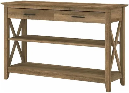 Miniatura 10 de Bush Home Key West - Mesa consola con cajones y estantes en roble blanco lino