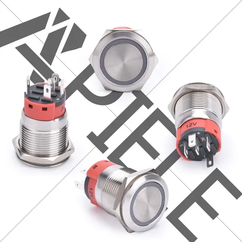 Miniatura 3 de APIELE Interruptor de botón de cierre de 0.748 in, 12 V - 24 V CC LED SPDT 1NO1NC, interruptor de botón de metal de acero inoxidable con coleta, 6