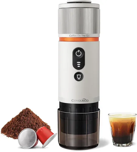 Miniatura 8 de CONQUECO Máquina de café espresso portátil: 12V eléctrica pequeña máquina de viaje Expresso - Autocalentamiento 8 tazas funciona