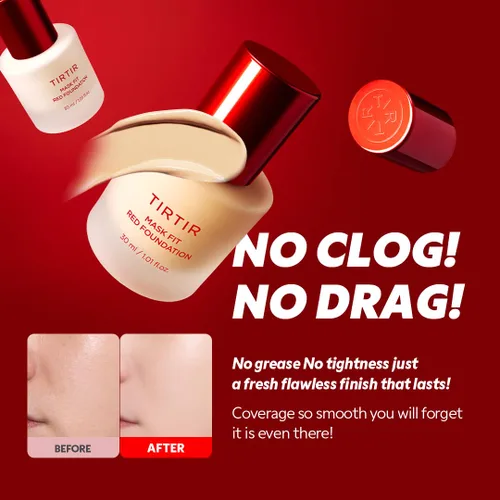 Miniatura 4 de TIRTIR Base de maquillaje rojo Mask FitCobertura impecable de larga duración, esencia energética, ligera, hidratante, difuminadora de poros, acabado