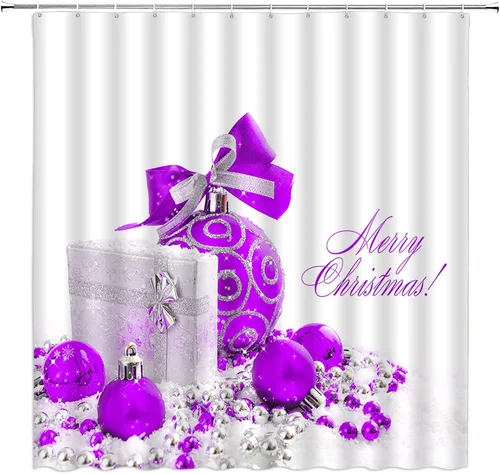 Miniatura 6 de AMFD Cortina de ducha de Feliz Navidad, bolas de Navidad azules, fantasía, vacaciones de invierno, feliz año nuevo, blanco, juego de decoración