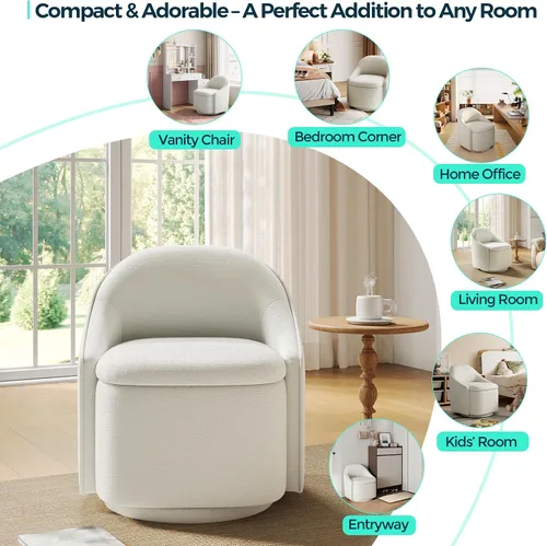 Miniatura 7 de LINSY Silla Giratoria de Acento con Almacenamiento, Cómodas Sillas de Barril de Chenilla, Pequeño Sillón Moderno Giratorio de 360 Grados para Sala
