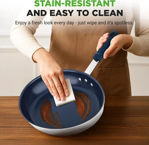 Miniatura 5 de NutriChef Sartén antiadherente con revestimiento de cerámica de 10 pulgadas, sartén de aluminio con mango de silicona, resistente a las manchas