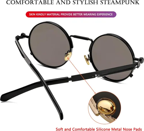 Miniatura 4 de AIEYEZO Gafas de sol redondas Steampunk Circle Lennon Gafas de sol góticas marco de metal 100% lente de bloqueo UV