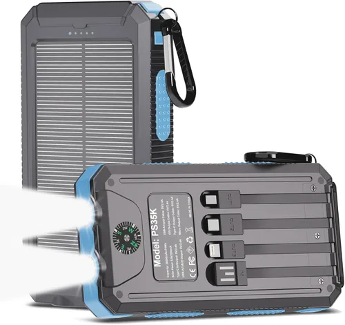Miniatura 11 de Cargador solar-banco de energía-49800mAh Cargador solar portátil para teléfono con linterna LED/15W Carga rápida USB C Batería externa impermeable
