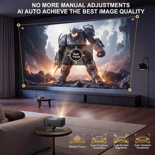 Miniatura 5 de Proyector con Netflix y soporte de 180°, proyector inteligente con WiFi y Bluetooth, enfoque automático AI y proyector de película portátil Keystone