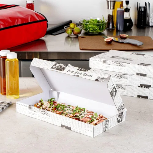 Miniatura 3 de Restaurantware Caja de pizza pequeña de 50 unidades, 14 x 7 x 1.5 pulgadas, caja rectangular para llevar papel corrugado para alimentos calientes