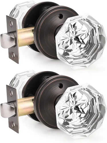 Miniatura 31 de Orger Paquete de 5 pomos de puerta de vidrio con roseta de bronce aceitado, pomos de puerta de baño/cama para uso de privacidad, manijas de puerta