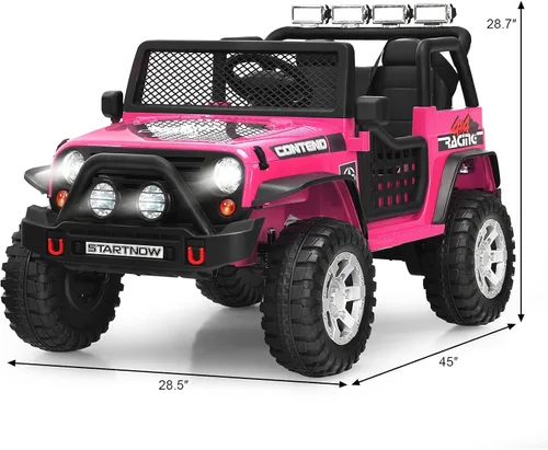 Miniatura 7 de Costzon - Camioneta de paseo de 2 plazas, vehículo eléctrico accionado a batería de 12 V con control remoto, 2 velocidades, suspensión de resorte