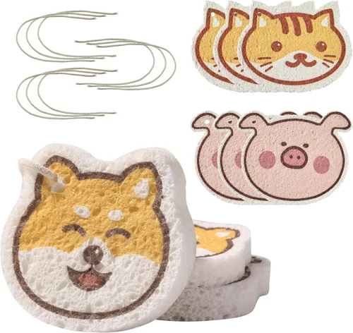 Miniatura 22 de JOYMOOP Esponja de cocina de dibujos animados, esponjas de celulosa para limpieza, esponjas antiarañazos para lavar platos, esponja reutilizable
