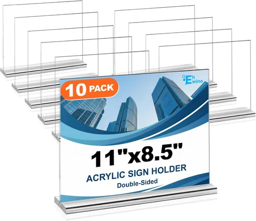 Miniatura 10 de EHWINE Soporte acrílico para letreros de 8.5 x 11 pulgadas, paquete de 10 soportes de doble cara para letreros de mesa, marco de fotos acrílico