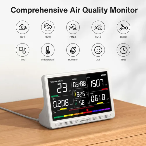 Miniatura 2 de Monitor de calidad del aire 16 en 1 con pantalla de 17,8 cm (7") 9 alertas de IAQ+7, monitor de CO2, probador de calidad del aire para CO2, TVOC