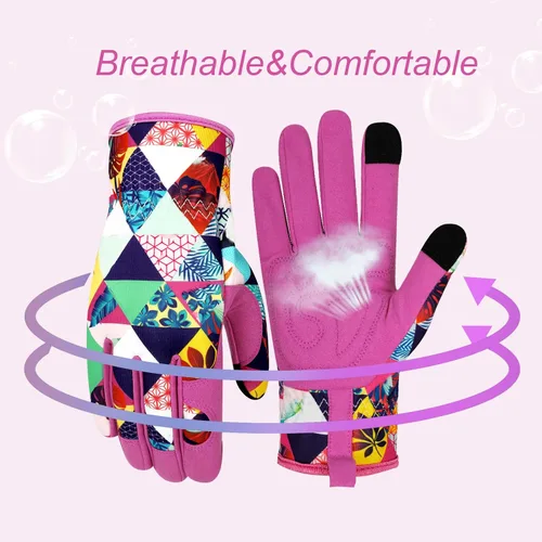 Miniatura 4 de Guantes de jardinería de cuero para mujer, guantes de jardín a prueba de espinas, diseño de pantalla táctil, guantes de trabajo resistentes
