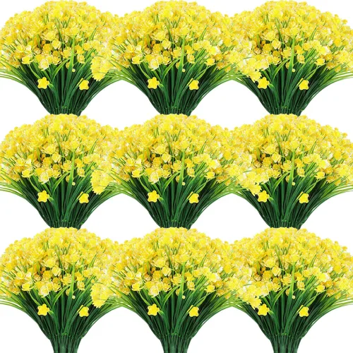 Miniatura 10 de Hoteam 40 paquetes de flores artificiales para exteriores, resistentes a los rayos UV, plantas de plástico para exteriores, primavera, verano