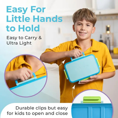 Miniatura 8 de ovve Lonchera Bento para niños y cubiertos – Lonchera para niños a prueba de fugas, insertos intercambiables, sin BPA, recipientes aptos para Azul