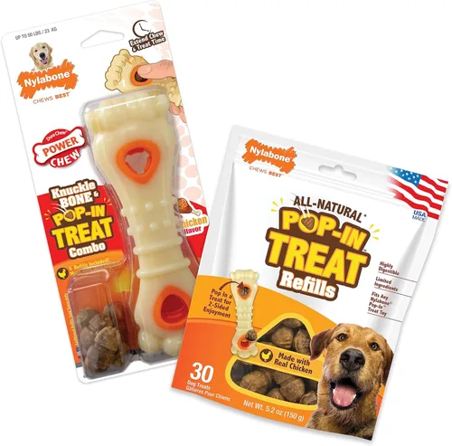 Nylabone Hueso de Nuca Pop-in Juguete Dispensador de Golosinas Poderoso con 30 Recargas, Juguete Interactivo de Dispensación de Golosinas y