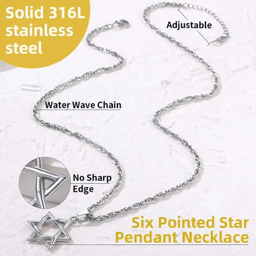 Miniatura 4 de GOLDCHIC JEWELRY David Star Necklace for Men, Stainless Steel Cross Pendant Jewish Israel Jewelry with Water Wave Chain