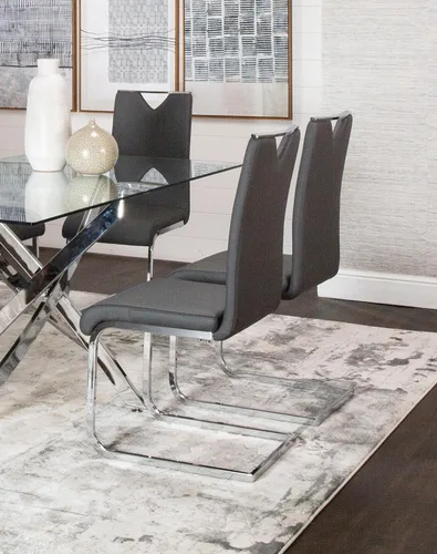 Miniatura 5 de Sunset Trading Doral Sillas de comedor tapizadas de piel sintética Base voladiza cromada pulida en forma de S Asientos acolchados y respaldos