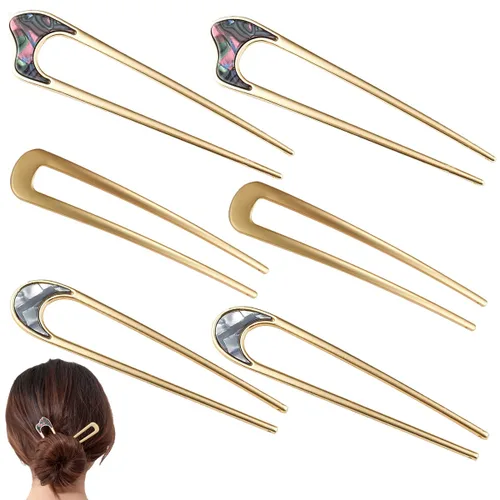 6 horquillas de metal en forma de U, horquillas francesas, tenedores vintage, kit de pasadores para moño, para mujeres y niñas, accesorios para el