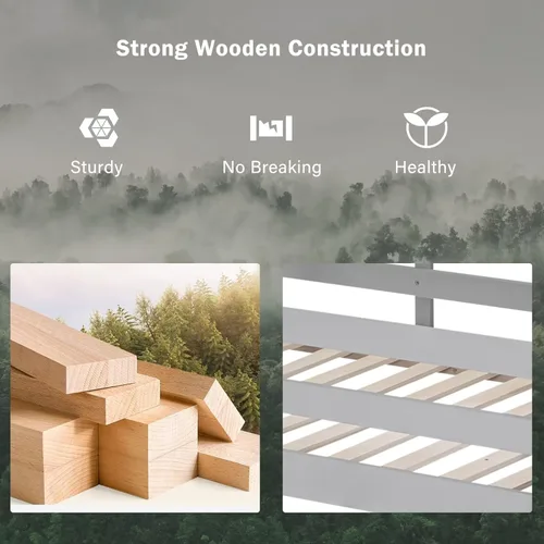 Miniatura 4 de Merax Literas de madera de tamaño individual sobre cama matrimonial con techo y barandilla de protección para niños, niños pequeños, no necesita
