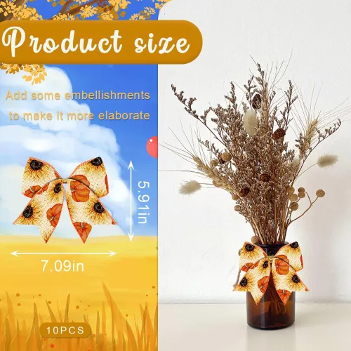 Miniatura 2 de ALIBBON 10 lazos de otoño para corona, lazos de corona de Acción de Gracias, lazos de calabaza de flores naranjas, adornos de corona, decoración