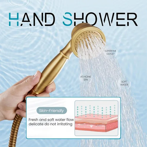 Miniatura 5 de gotonovo Grifo de bañera con patas de garra de montaje en pared con rociador de mano y boquilla giratoria de doble mango cruzado de 360°, juego