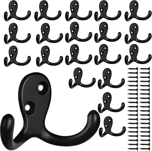 Miniatura 15 de IBosins 10 unidades de ganchos resistentes de doble punta para colgar en la pared con 20 tornillos, ganchos retro de doble punta para abrigo, 10