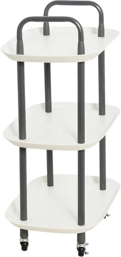 Miniatura 4 de Main + Mesa Carrito moderno de plástico y metal de 3 niveles, blanco y gris oscuro