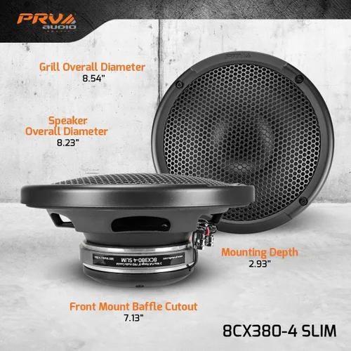 Miniatura 8 de PRV AUDIO Altavoz de audio coaxial para automóvil de 8 pulgadas poco profundo 8CX380-4 Altavoz delgado con controlador de tweeter incorporado