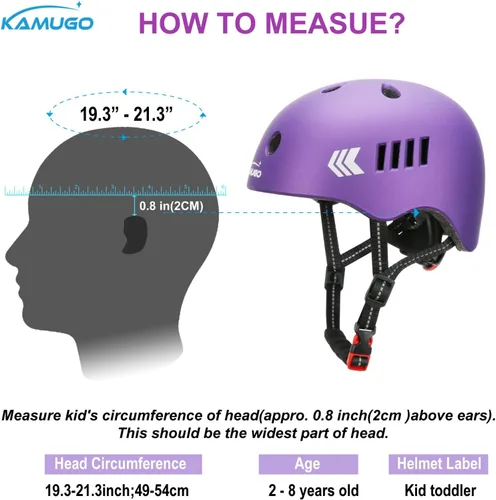 Miniatura 6 de KAMUGO - Juego de cascos de bicicleta para niños, casco ajustable para niños de 2 a 8 años, niños y niñas, con equipo de protección deportiva