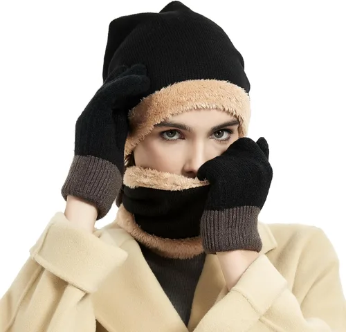 Miniatura 3 de Conjunto de gorro y bufanda de invierno cálido y elegante gorro de punto para hombres y mujeres