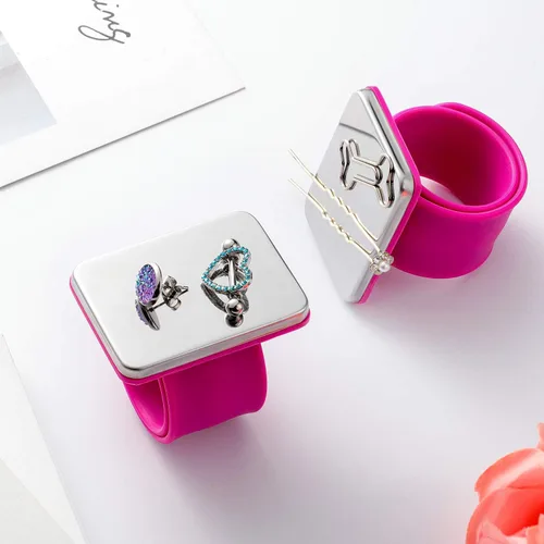 Miniatura 5 de 2 piezas de alfiler magnético para costura, soporte magnético para acolchar, pasadores de costura, pinzas para el cabello con bolsa de franela, Rosa