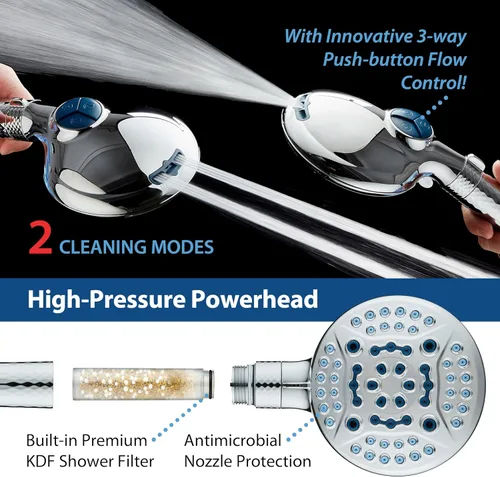 Miniatura 5 de AquaCare 4X High Pressure 10-mode Filter Handheld Shower Head with Dual Power Wash - Clean Tub, Tile & Pets, Remove Chlorine, Metals & Toxins from