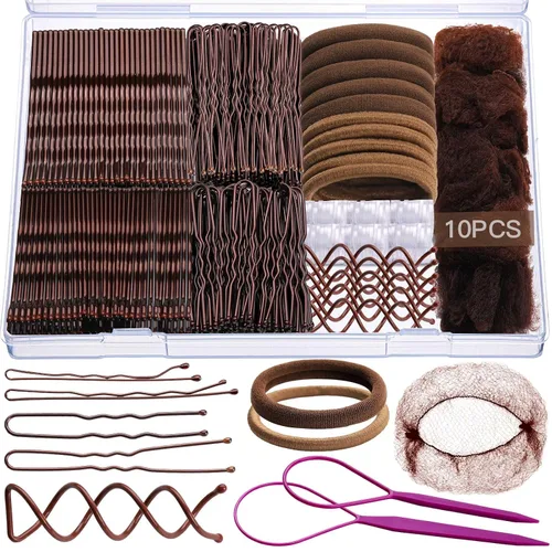 Miniatura 8 de Teenitor Kit de red para el cabello, horquillas negras para el cabello, pasadores para mujer, alfileres en forma de U para moños, redes