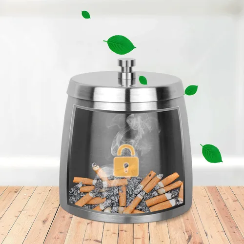 Miniatura 3 de Cenicero para exteriores, cenicero sin humo con tapa para cigarrillos en interiores, ceniceros grandes resistentes al viento/lluvia, cubierta