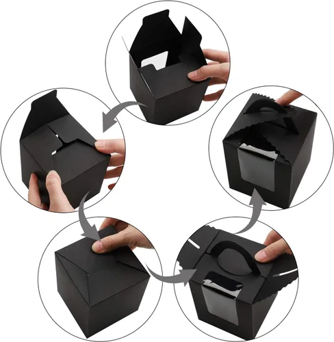 Miniatura 3 de EUSOAR Cajas para cupcakes individuales, color negro, 50 unidades, 3.6 x 3.6 x 4.3 pulgadas, portador de cupcakes con insertos y soportes