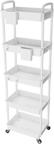 Miniatura 19 de Carrito rodante de 3 niveles con cajón, carrito de servicio REBECAT hecho de organizador de almacenamiento multifuncional para cocina, baño, sala