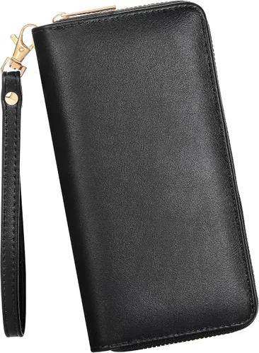 KUKOO Cartera estampada con cremallera alrededor para mujer, bolso de mano, organizador para tarjetas, Funda tipo cartera para tarjetas